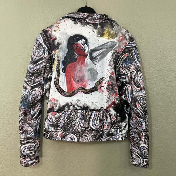 Claire Barrow Leather Painted Biker jacket Medium - Picture 6 of 9